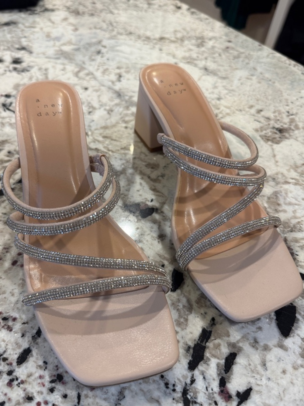 a new day Blush Crystal-Strap Block Heel Sandals